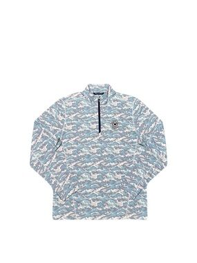 Cutter & Buck Mens Traverse Eco Camo 1/4 Zip Size Medium Blue Orleans C.C